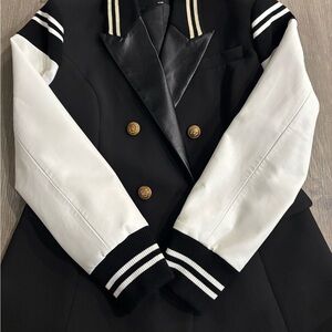 Black and White Double-Breasted Varsity Blazer Jacket